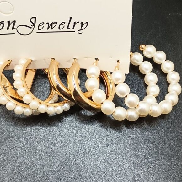 pearl butterfly gold hoop earring set bundle elegant lot - Picture 4 of 9